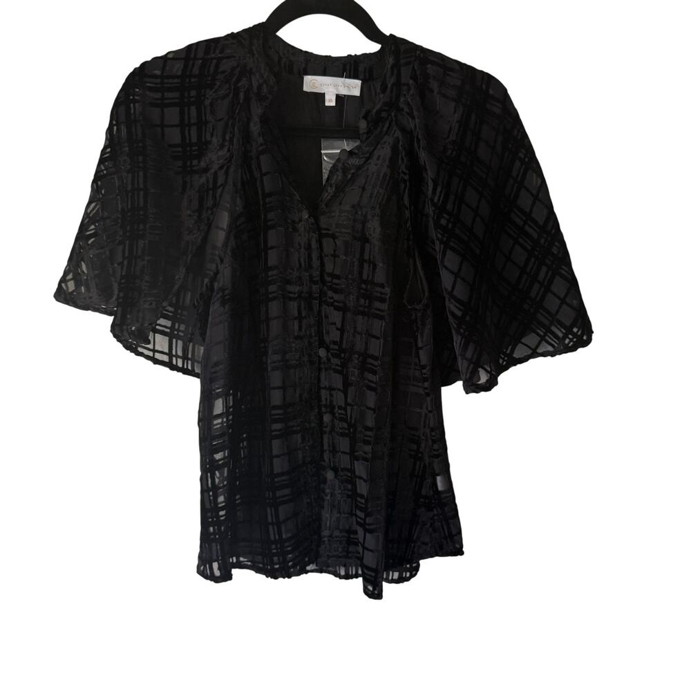 Corey Lynn Calter Blouse Whimsigoth XS Sheer Velvet Burnout Plaid Button Top USA